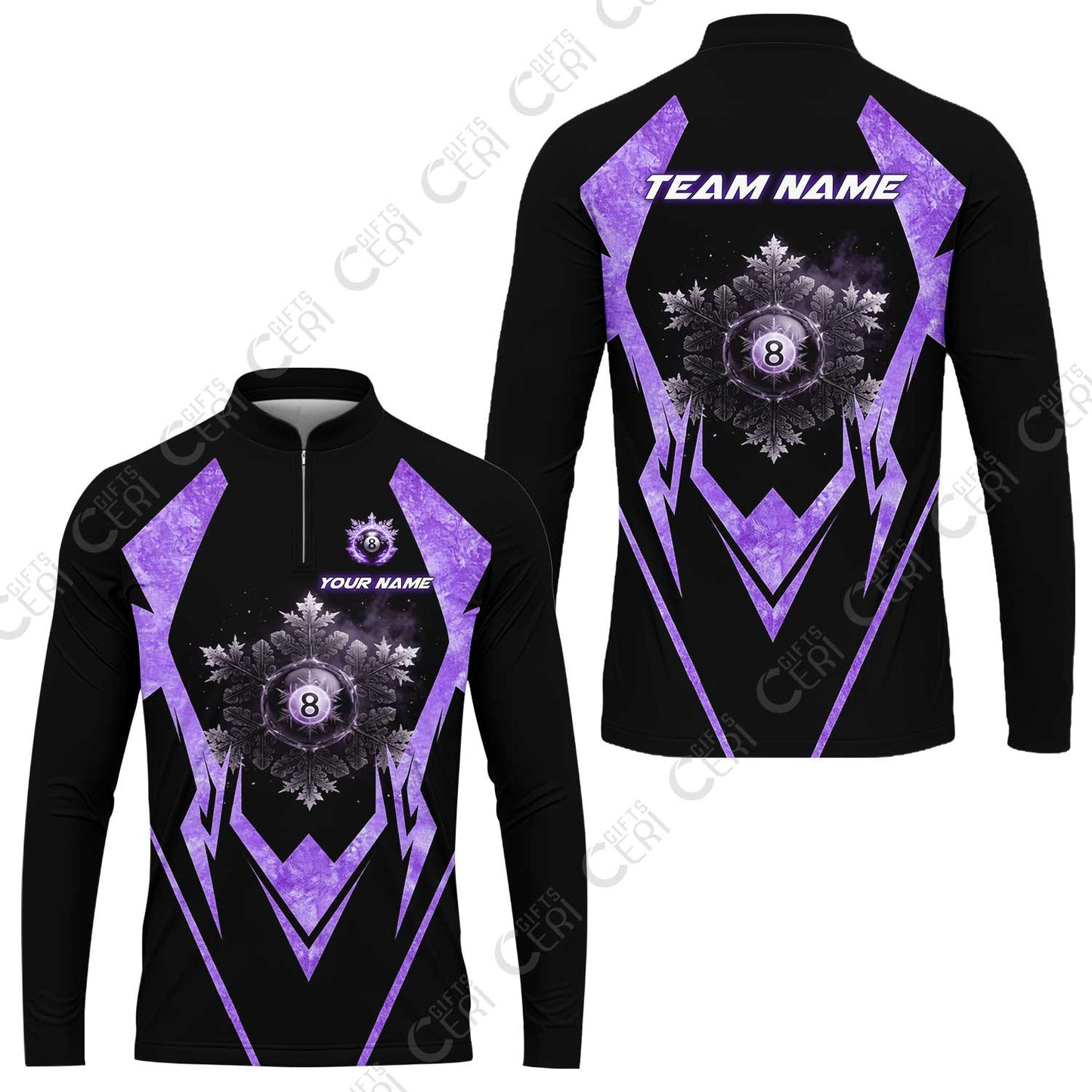 Customized Billiards Stand Collar Quarter-Zip Long Sleeve Jersey, Personalized Ice Break 8 Ball Jersey Gift For Billiard Players