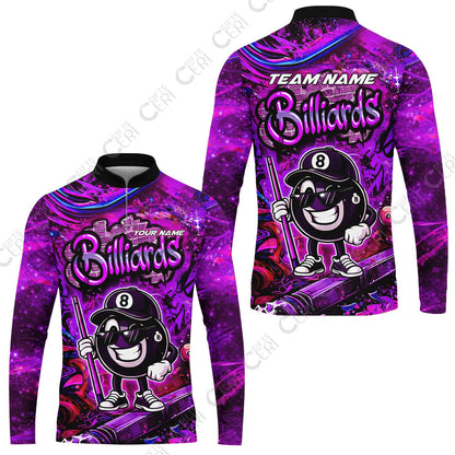Customized Billiards Stand Collar Quarter-Zip Long Sleeve Jersey, Personalized Street Graffiti 8 Ball Jersey Gift For Billiard Players
