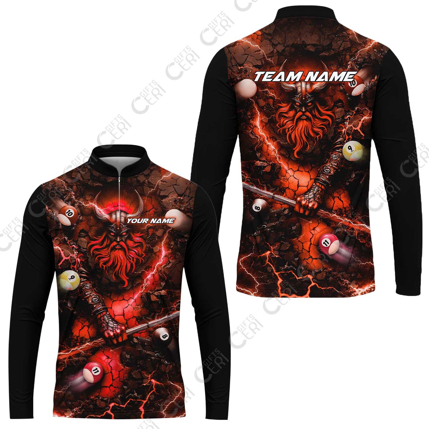 Customized Billiards Stand Collar Quarter-Zip Long Sleeve Jersey, Personalized Thunder Viking Billiards Jersey Gift For Billiard Players