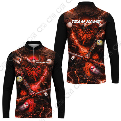 Customized Billiards Stand Collar Quarter-Zip Long Sleeve Jersey, Personalized Thunder Viking Billiards Jersey Gift For Billiard Players