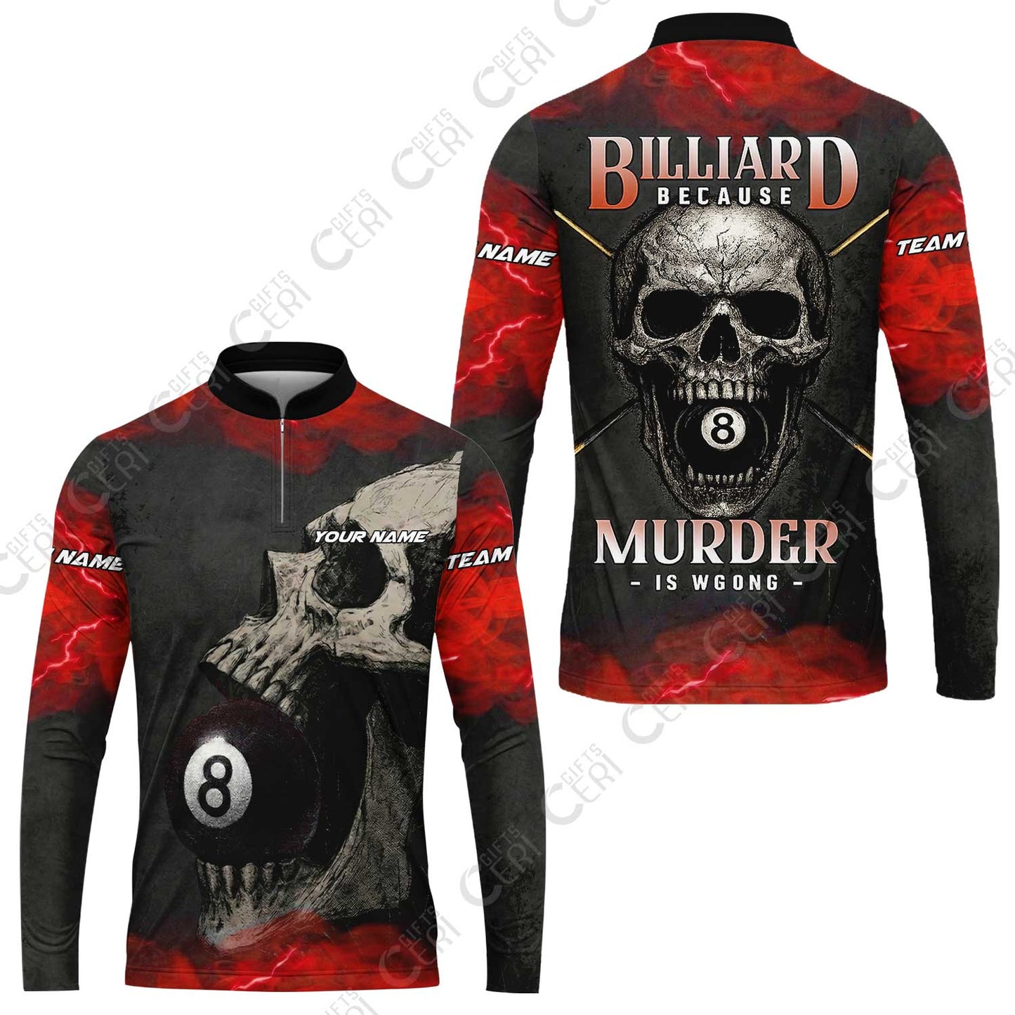 Customized Billiards Stand Collar Quarter-Zip Long Sleeve Jersey, Personalized Death Break 8 Ball Jersey Gift For Billiard Players