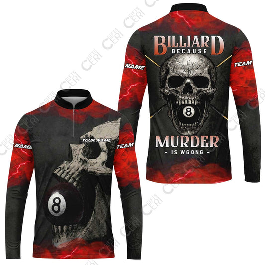 Customized Billiards Stand Collar Quarter-Zip Long Sleeve Jersey, Personalized Death Break 8 Ball Jersey Gift For Billiard Players