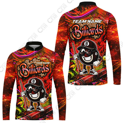 Customized Billiards Stand Collar Quarter-Zip Long Sleeve Jersey, Personalized Street Graffiti 8 Ball Jersey Gift For Billiard Players