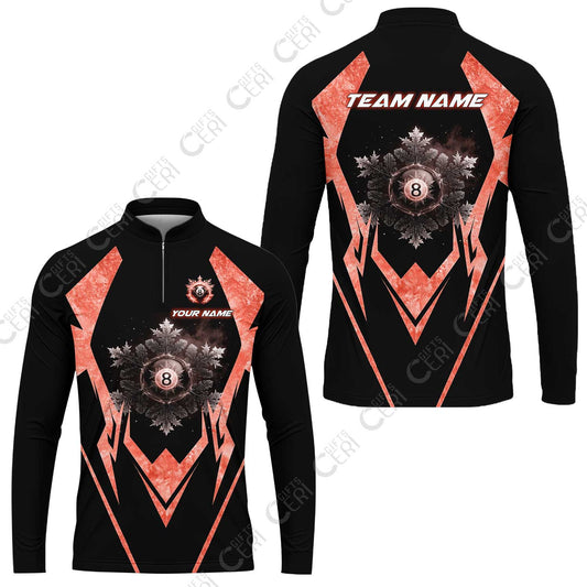 Customized Billiards Stand Collar Quarter-Zip Long Sleeve Jersey, Personalized Ice Break 8 Ball Jersey Gift For Billiard Players