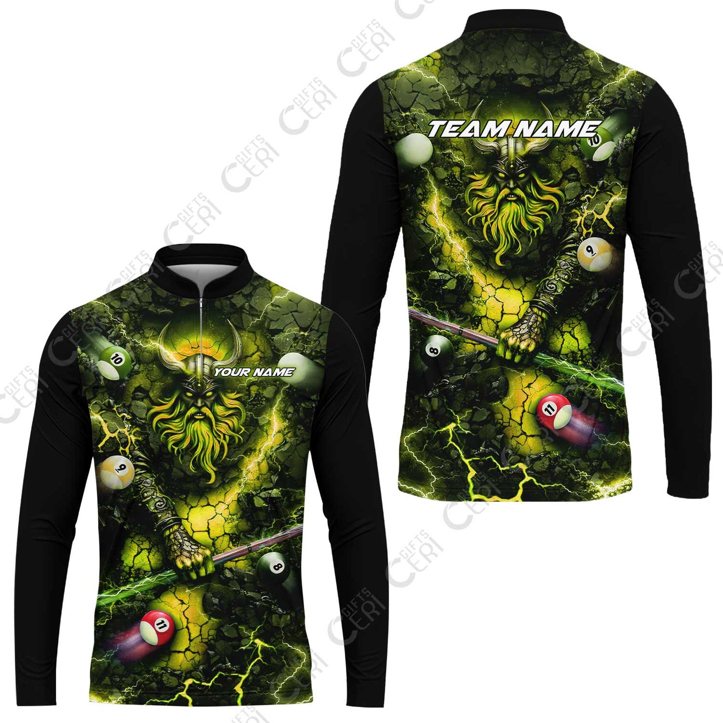 Customized Billiards Stand Collar Quarter-Zip Long Sleeve Jersey, Personalized Thunder Viking Billiards Jersey Gift For Billiard Players