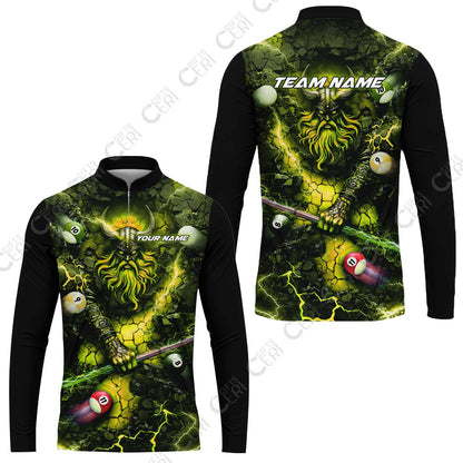 Customized Billiards Stand Collar Quarter-Zip Long Sleeve Jersey, Personalized Thunder Viking Billiards Jersey Gift For Billiard Players