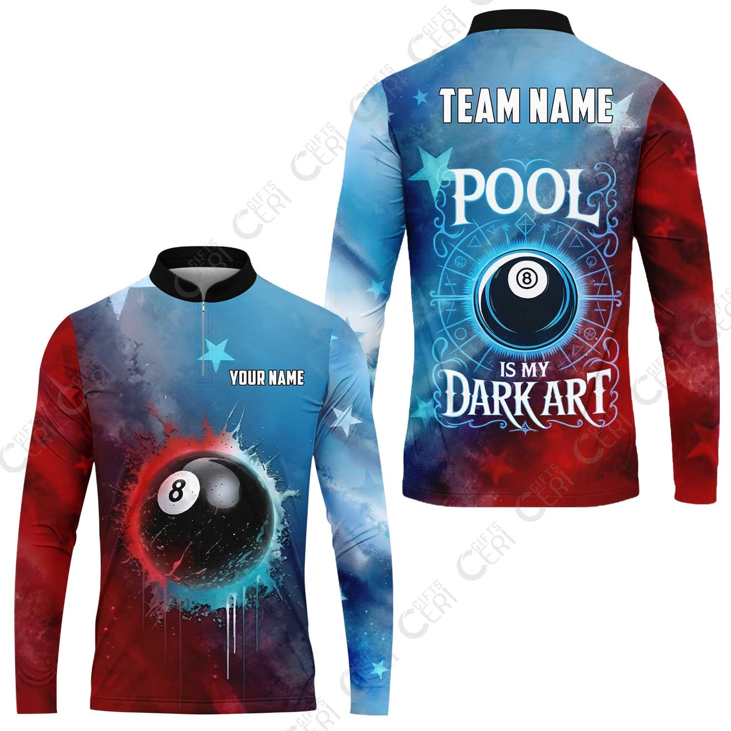 Customized 8 Ball Pool Stand Collar Quarter-Zip Long Sleeve Jersey, Billiards 8-Ball Pool Is My Dark Art, Billiards Jerseys