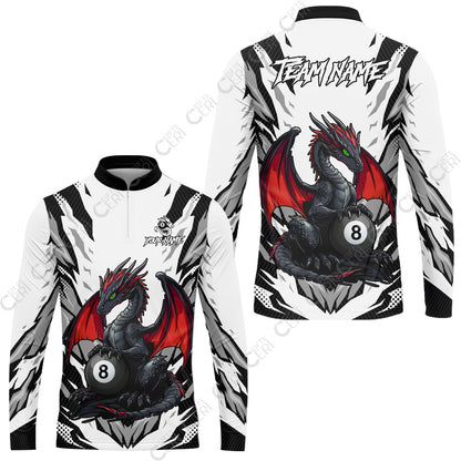 Customized Billiards Stand Collar Quarter-Zip Long Sleeve Jersey, Personalized Baby Dragon 8 Ball Jersey Gift For Billiard Players