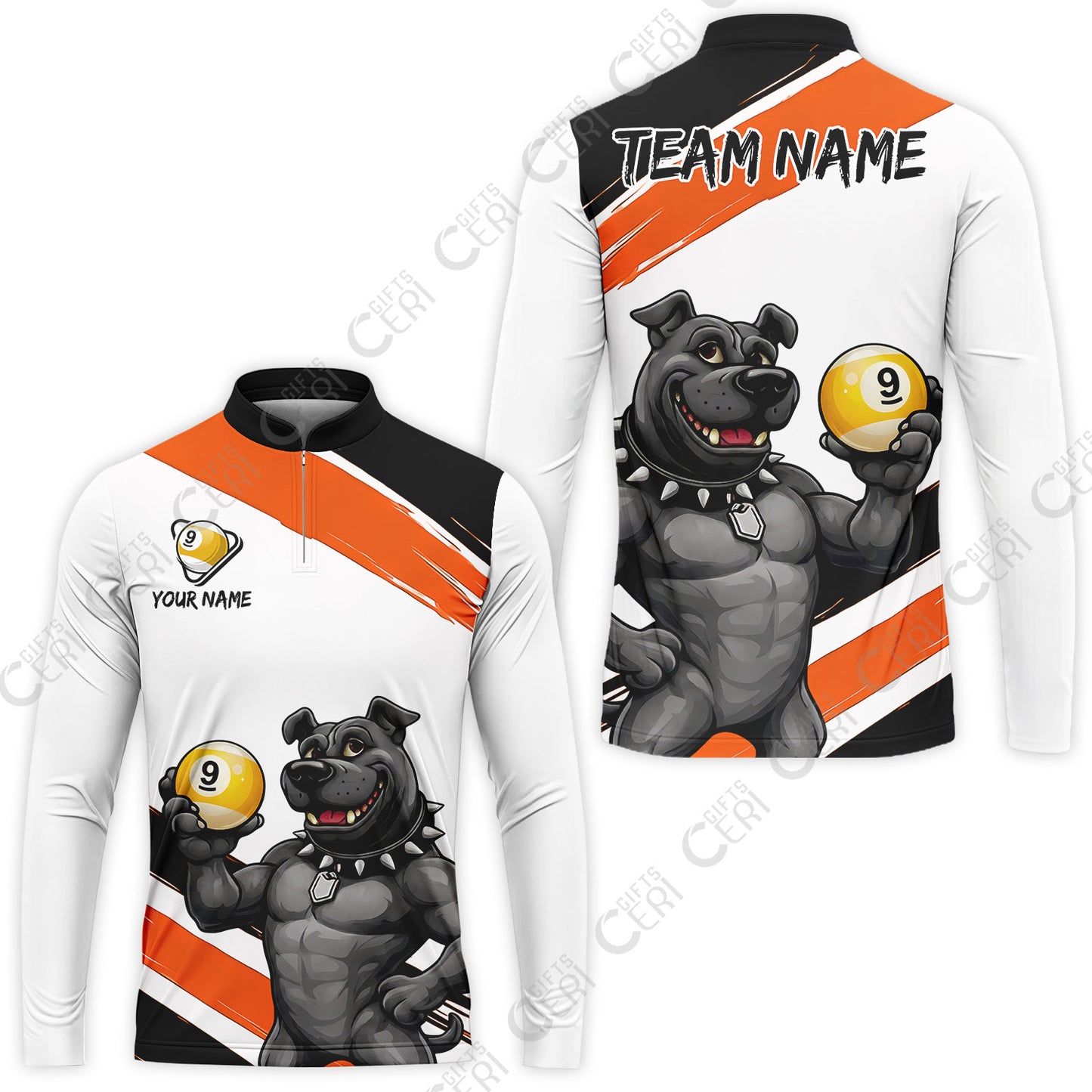 Customized Billiards Stand Collar Quarter-Zip Long Sleeve Jersey, Personalized Pitbull 9 Ball Jersey Gift For Billiard Players
