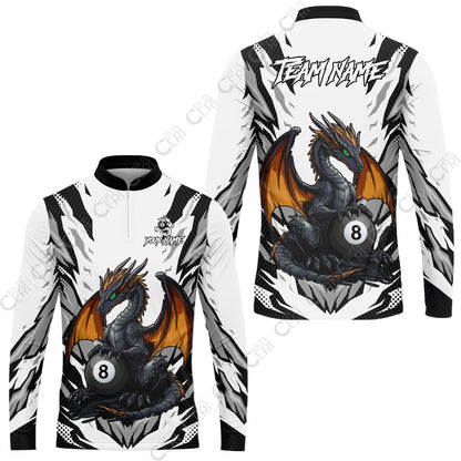 Customized Billiards Stand Collar Quarter-Zip Long Sleeve Jersey, Personalized Baby Dragon 8 Ball Jersey Gift For Billiard Players