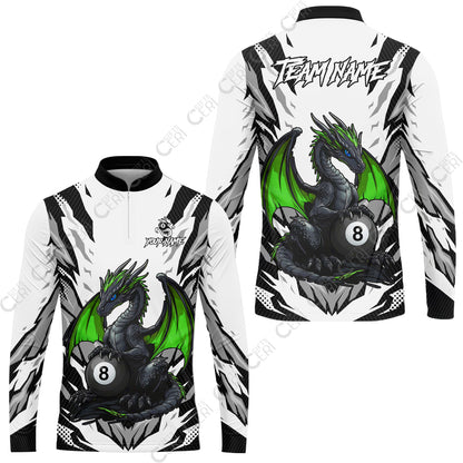 Customized Billiards Stand Collar Quarter-Zip Long Sleeve Jersey, Personalized Baby Dragon 8 Ball Jersey Gift For Billiard Players