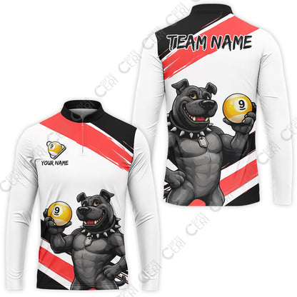 Customized Billiards Stand Collar Quarter-Zip Long Sleeve Jersey, Personalized Pitbull 9 Ball Jersey Gift For Billiard Players