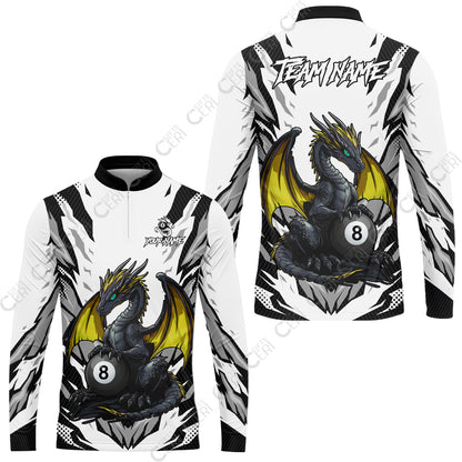 Customized Billiards Stand Collar Quarter-Zip Long Sleeve Jersey, Personalized Baby Dragon 8 Ball Jersey Gift For Billiard Players