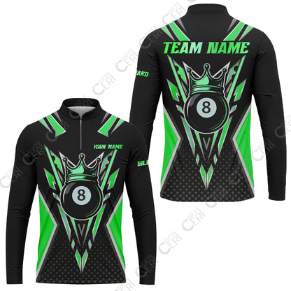 Customized 8 Ball Pool Stand Collar Quarter-Zip Long Sleeve Jersey, Billiard 8-Ball Crown, Billiard Jerseys