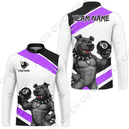 Customized Billiards Stand Collar Quarter-Zip Long Sleeve Jersey, Personalized Pitbull 8 Ball Jersey Gift For Billiard Players