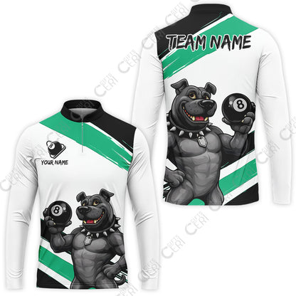 Customized Billiards Stand Collar Quarter-Zip Long Sleeve Jersey, Personalized Pitbull 8 Ball Jersey Gift For Billiard Players