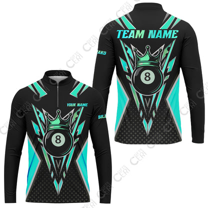 Customized 8 Ball Pool Stand Collar Quarter-Zip Long Sleeve Jersey, Billiard 8-Ball Crown, Billiard Jerseys