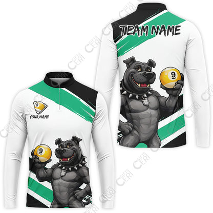 Customized Billiards Stand Collar Quarter-Zip Long Sleeve Jersey, Personalized Pitbull 9 Ball Jersey Gift For Billiard Players