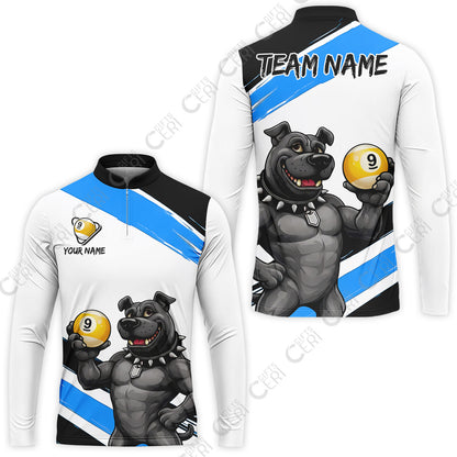 Customized Billiards Stand Collar Quarter-Zip Long Sleeve Jersey, Personalized Pitbull 9 Ball Jersey Gift For Billiard Players