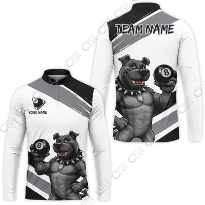 Customized Billiards Stand Collar Quarter-Zip Long Sleeve Jersey, Personalized Pitbull 8 Ball Jersey Gift For Billiard Players