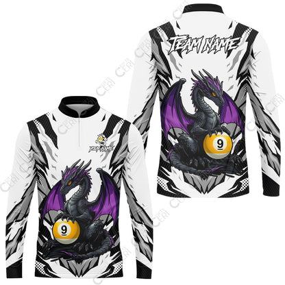 Customized Billiards Stand Collar Quarter-Zip Long Sleeve Jersey, Personalized Baby Dragon 9 Ball Jersey Gift For Billiard Players