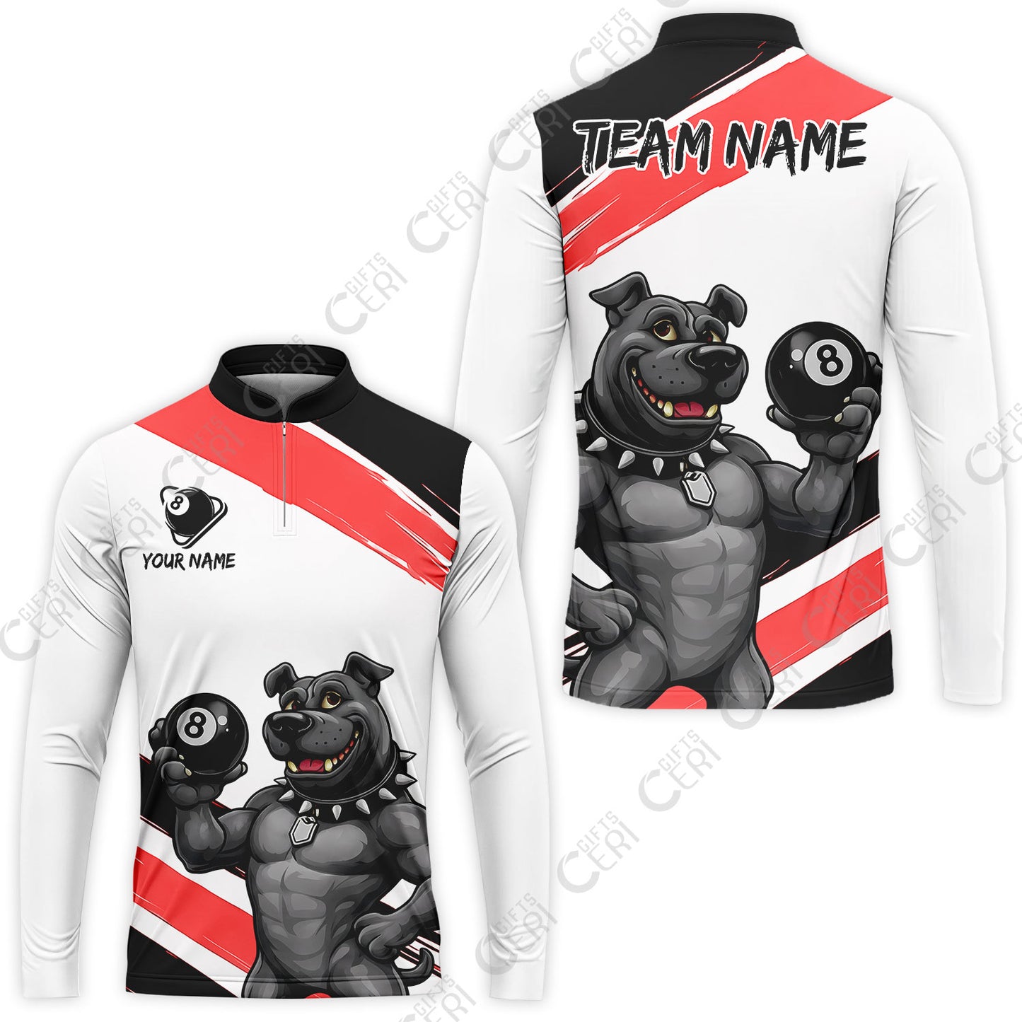 Customized Billiards Stand Collar Quarter-Zip Long Sleeve Jersey, Personalized Pitbull 8 Ball Jersey Gift For Billiard Players