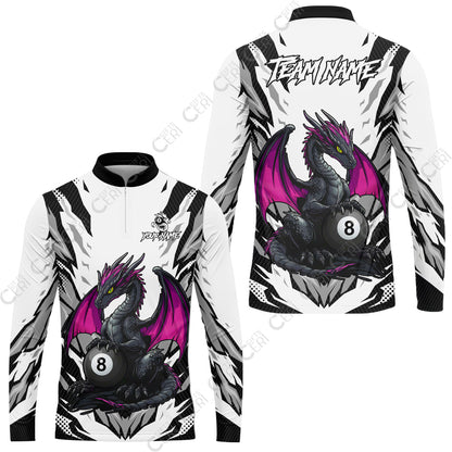 Customized Billiards Stand Collar Quarter-Zip Long Sleeve Jersey, Personalized Baby Dragon 8 Ball Jersey Gift For Billiard Players