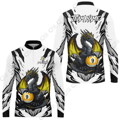 Customized Billiards Stand Collar Quarter-Zip Long Sleeve Jersey, Personalized Baby Dragon 9 Ball Jersey Gift For Billiard Players