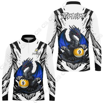 Customized Billiards Stand Collar Quarter-Zip Long Sleeve Jersey, Personalized Baby Dragon 9 Ball Jersey Gift For Billiard Players