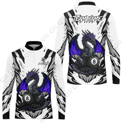 Customized Billiards Stand Collar Quarter-Zip Long Sleeve Jersey, Personalized Baby Dragon 8 Ball Jersey Gift For Billiard Players