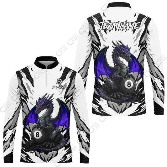Customized Billiards Stand Collar Quarter-Zip Long Sleeve Jersey, Personalized Baby Dragon 8 Ball Jersey Gift For Billiard Players
