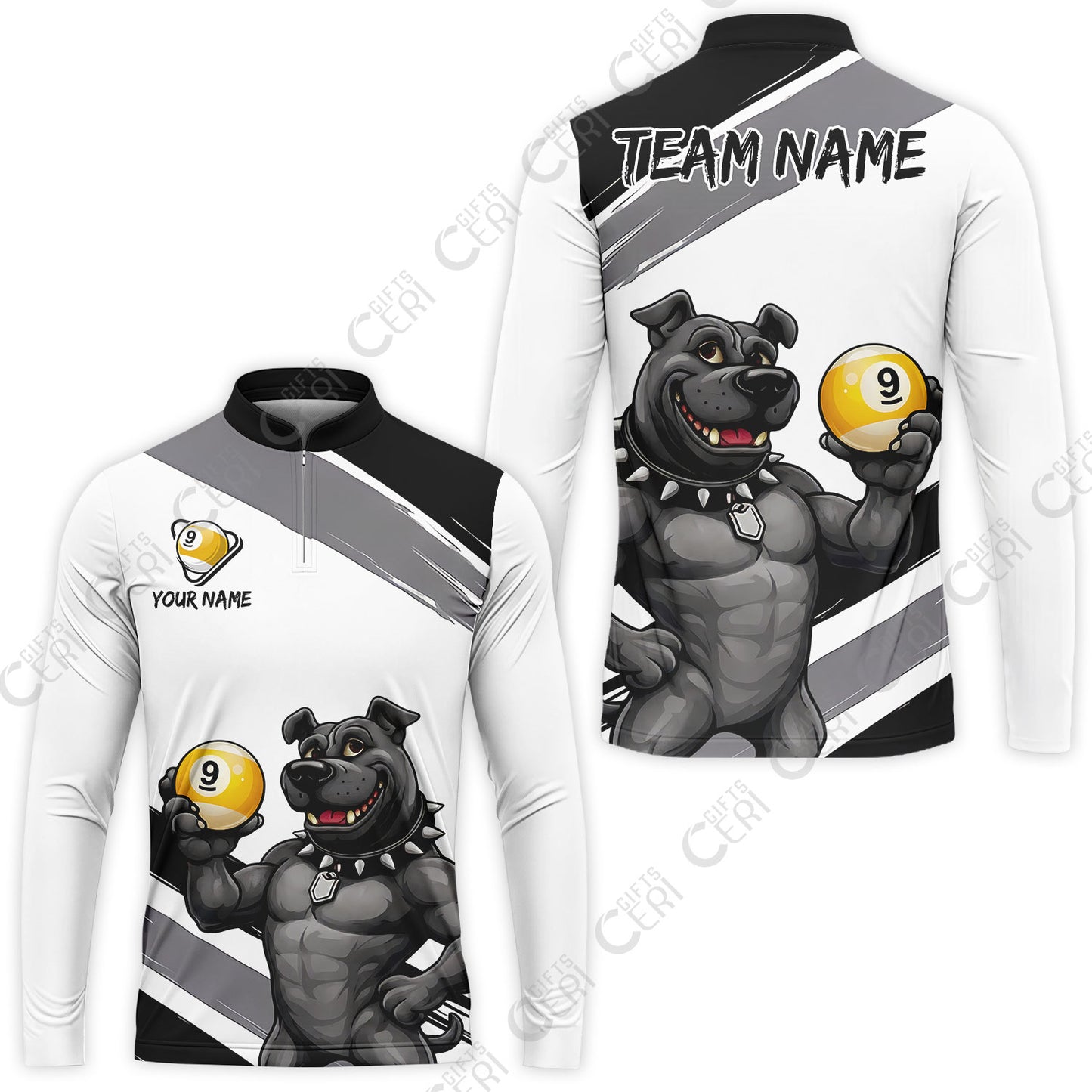Customized Billiards Stand Collar Quarter-Zip Long Sleeve Jersey, Personalized Pitbull 9 Ball Jersey Gift For Billiard Players