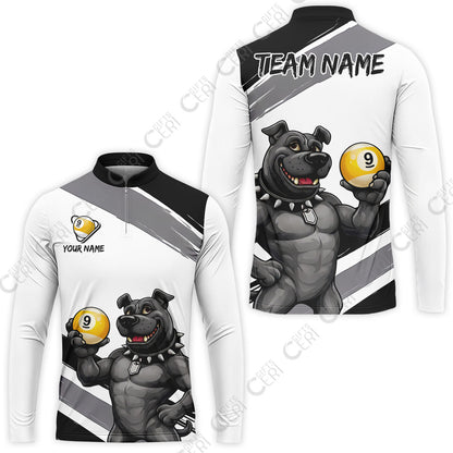 Customized Billiards Stand Collar Quarter-Zip Long Sleeve Jersey, Personalized Pitbull 9 Ball Jersey Gift For Billiard Players