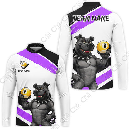 Customized Billiards Stand Collar Quarter-Zip Long Sleeve Jersey, Personalized Pitbull 9 Ball Jersey Gift For Billiard Players