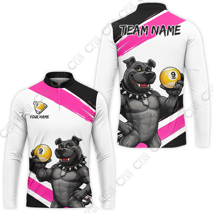Customized Billiards Stand Collar Quarter-Zip Long Sleeve Jersey, Personalized Pitbull 9 Ball Jersey Gift For Billiard Players