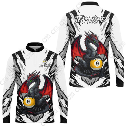 Customized Billiards Stand Collar Quarter-Zip Long Sleeve Jersey, Personalized Baby Dragon 9 Ball Jersey Gift For Billiard Players