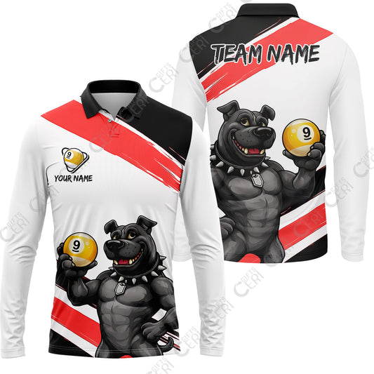 Customized Billiards Long Sleeve Polo Shirt, Personalized Pitbull 9 Ball Jersey Gift For Billiard Players