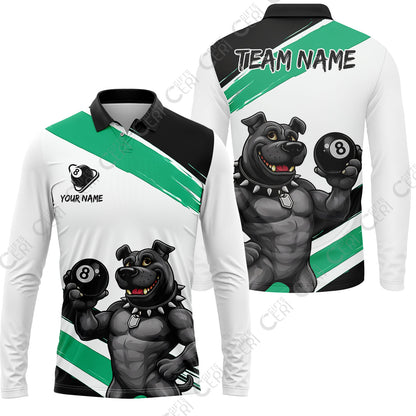 Customized Billiards Long Sleeve Polo Shirt, Personalized Pitbull 8 Ball Jersey Gift For Billiard Players
