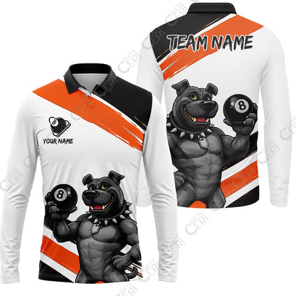 Customized Billiards Long Sleeve Polo Shirt, Personalized Pitbull 8 Ball Jersey Gift For Billiard Players