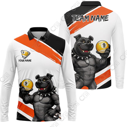 Customized Billiards Long Sleeve Polo Shirt, Personalized Pitbull 9 Ball Jersey Gift For Billiard Players