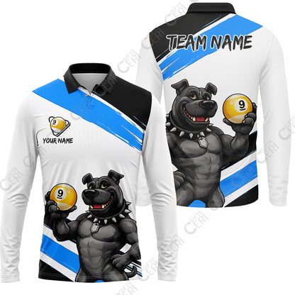Customized Billiards Long Sleeve Polo Shirt, Personalized Pitbull 9 Ball Jersey Gift For Billiard Players