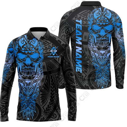 Customized 9 Ball Pool Long Sleeve Polo Shirt, 9-Ball Billiard Ethnic Tribal Style Pattern, Billiards Jerseys