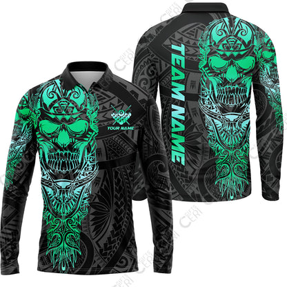 Customized 8 Ball Pool Long Sleeve Polo Shirt, 8-Ball Billiard Ethnic Tribal Style Pattern, Billiards Jerseys