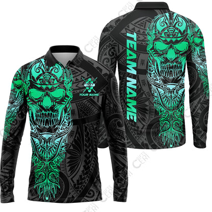Customized 9 Ball Pool Long Sleeve Polo Shirt, 9-Ball Billiard Ethnic Tribal Style Pattern, Billiards Jerseys