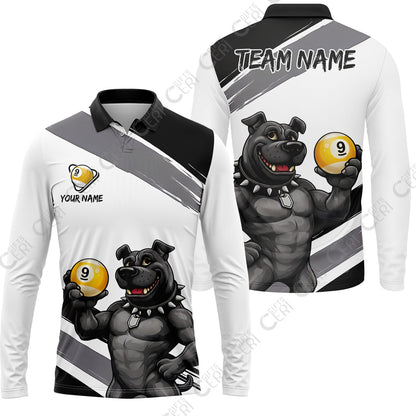 Customized Billiards Long Sleeve Polo Shirt, Personalized Pitbull 9 Ball Jersey Gift For Billiard Players
