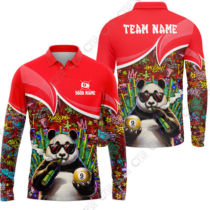 Customized 9 Ball Pool Long Sleeve Polo Shirt, 9-Ball Panda Bamboo Billiards, Billiards Jerseys