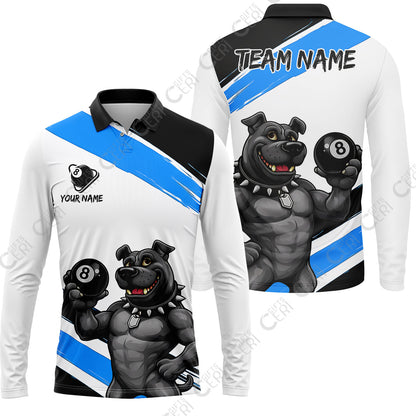 Customized Billiards Long Sleeve Polo Shirt, Personalized Pitbull 8 Ball Jersey Gift For Billiard Players