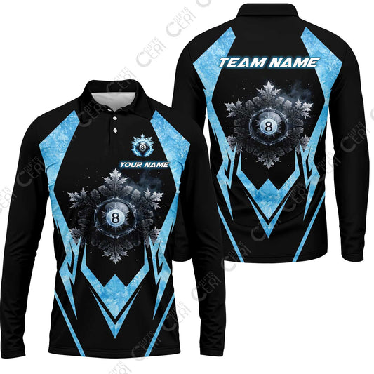 Customized Billiards Long Sleeve Polo Shirt, Personalized Ice Break 8 Ball Jersey Gift For Billiard Players