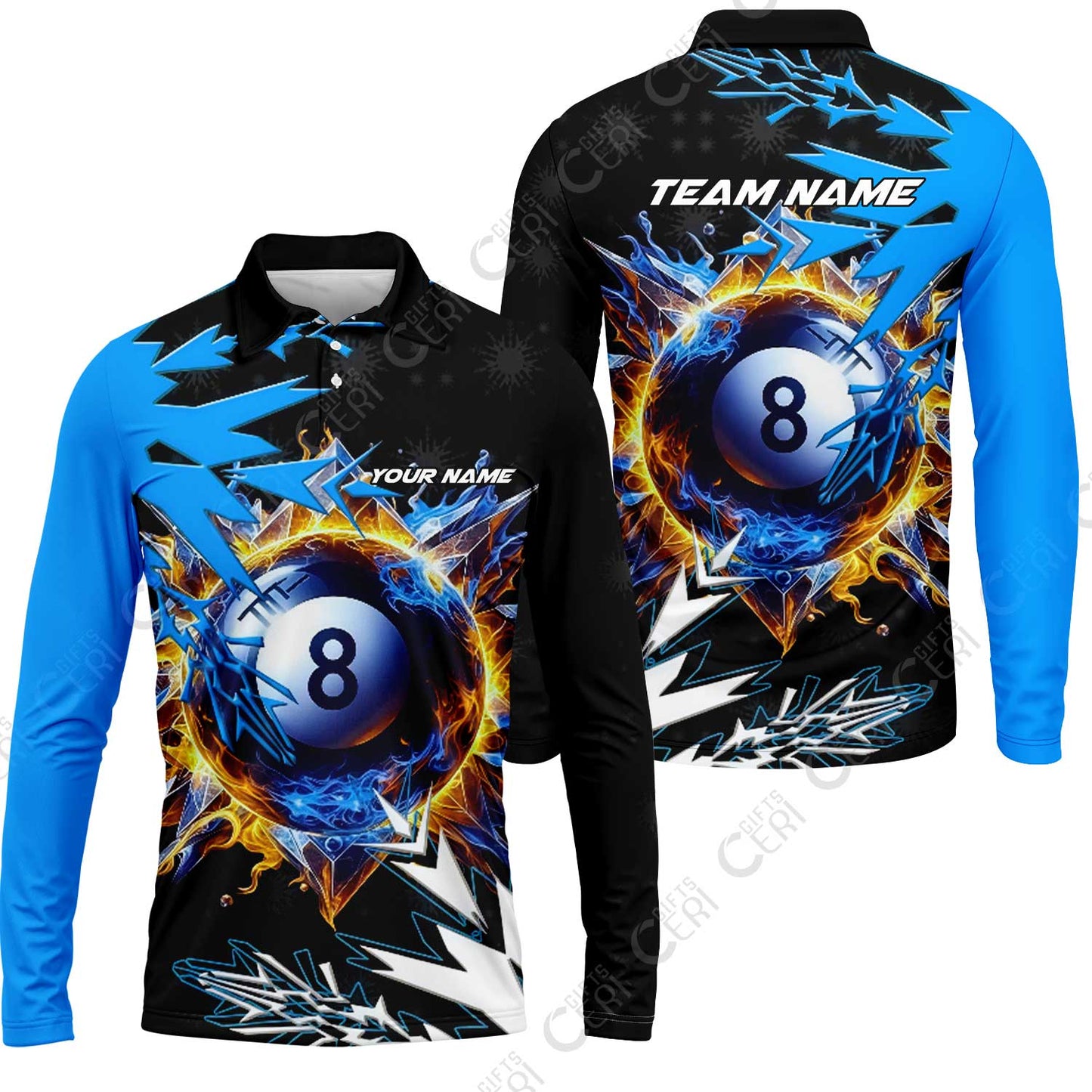 Customized Billiards Long Sleeve Polo Shirt, Personalized Frostfire 8 Ball Jersey Gift For Billiard Players