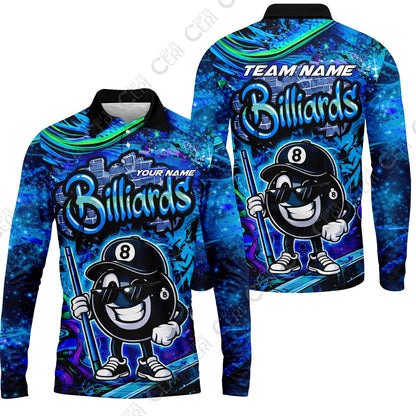 Customized Billiards Long Sleeve Polo Shirt, Personalized Street Graffiti 8 Ball Jersey Gift For Billiard Players